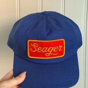 Blue Seager Hat with Red Patch